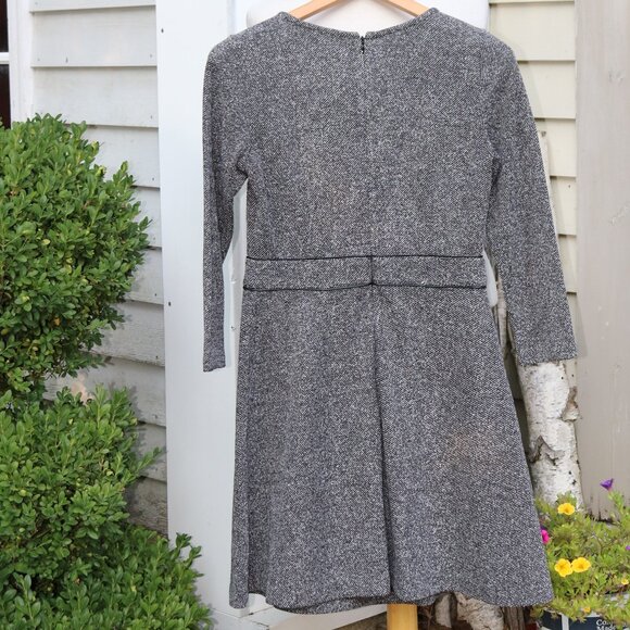 Talbots Petite Black White Tweed w Faux Leather Piping Long Sleeve A-Line Dress - Picture 5 of 6